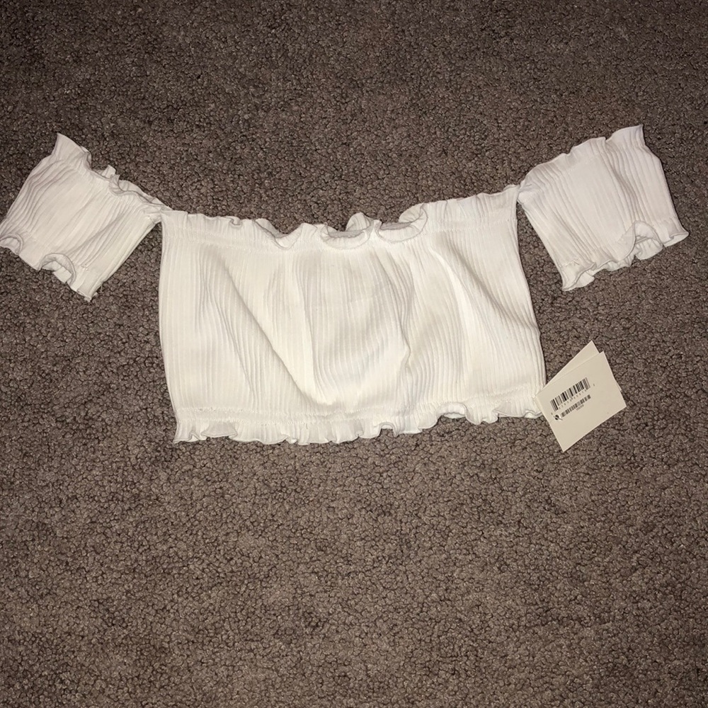 Off the shoulder cropped white top